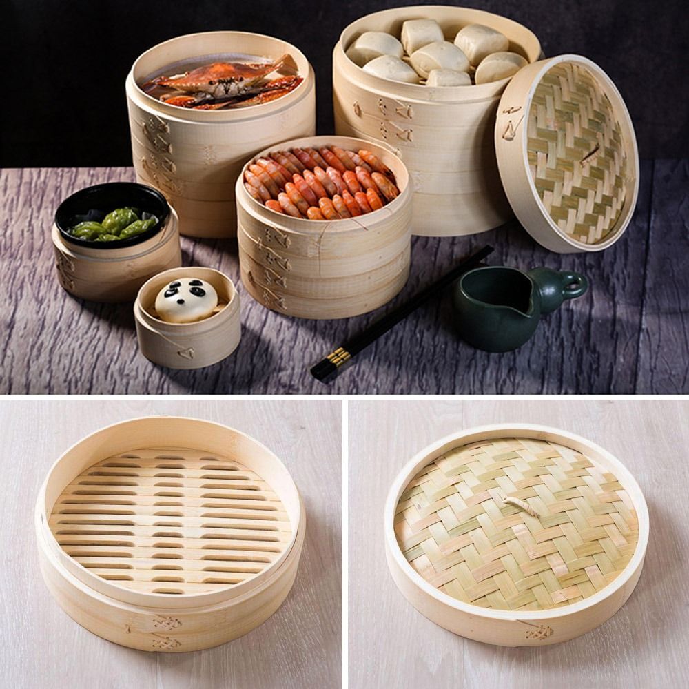 Bao Steamer Bamboo - Chińskie bambusowe naczynie parowe parowe z