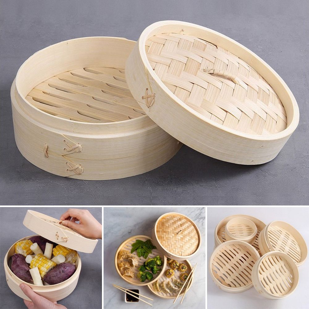 Bao Steamer Bamboo - Chiński parowar bambusowy z pokrywką do